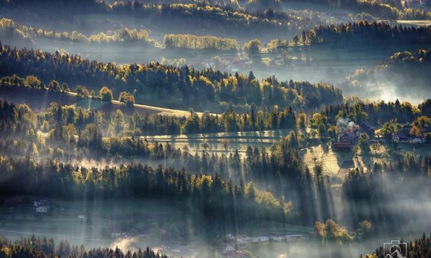 Gambar Sinar Matahari dari Atas Bukit Savinjska, Slovenia